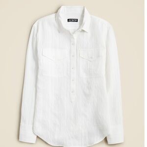 J Crew textured long sleeve popover blouse, size small. White
